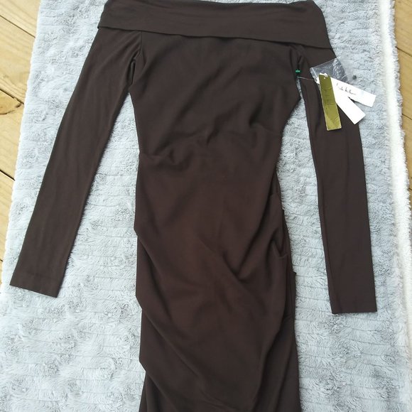 NWT - Nicole Miller Off the shoulder brown dress - Picture 13 of 16